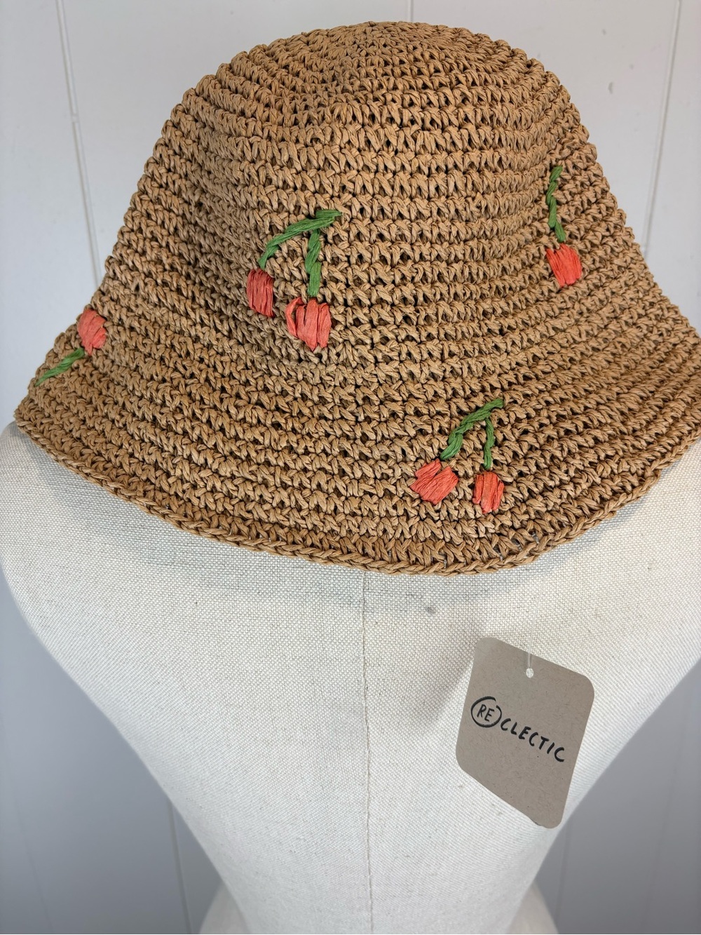 Recelctic Cherry Straw/Wicker Bucket Hat